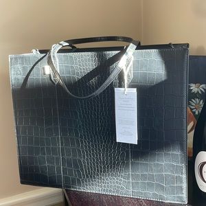 Beis Large Work Tote in Black Croc